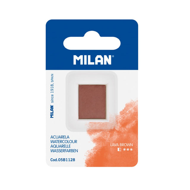 Milan Lava Brown watercolour paint half pan refill, perfect for creating rich, versatile artwork with fade-resistant pigments.