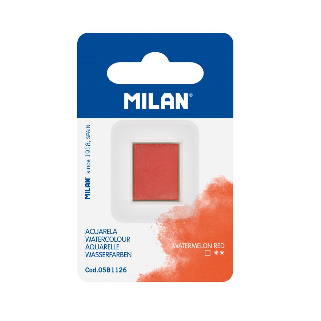 Milan Watercolour Paint Half Pan Refill in vibrant Watermelon Red, ideal for artists seeking rich color and easy blending.