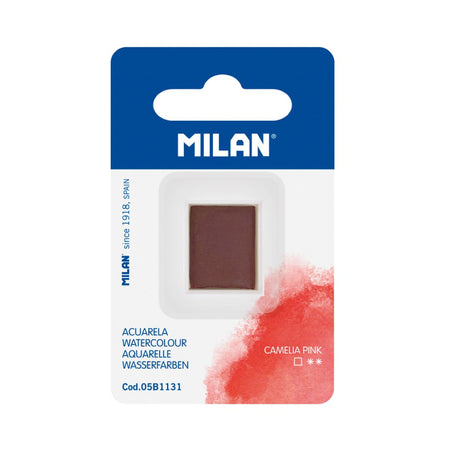 Milan Watercolour Paint Half Pan in Camelia Pink, vibrant, fade-resistant pigment for a versatile artistic palette.