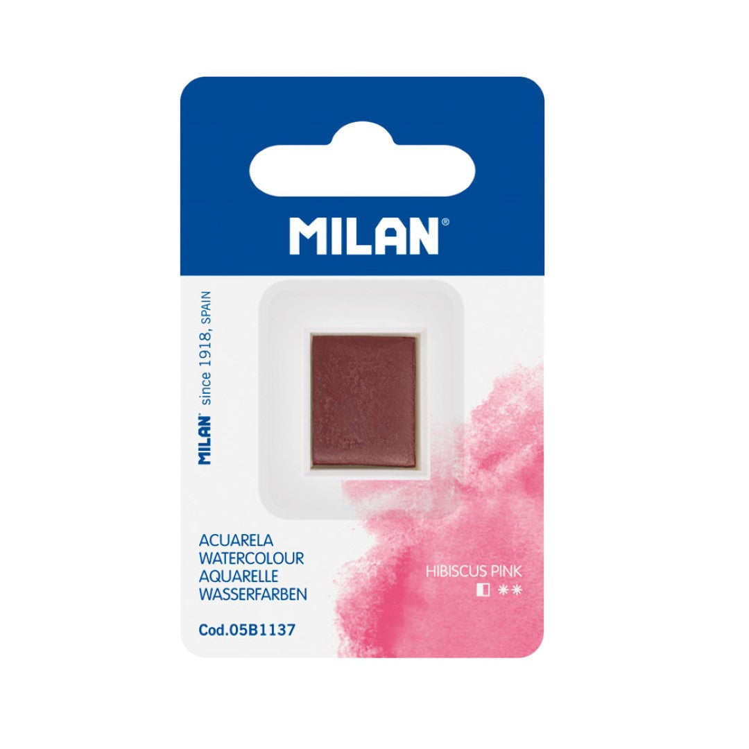 Milan Hibiscus Pink watercolour refill offers vibrant, fade-resistant colour in a compact 1.5cm x 2cm pan for artists.