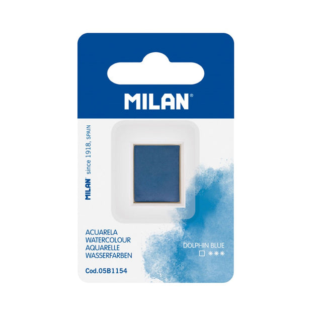 Milan Dolphin Blue watercolour paint refill pan, vibrant, non-toxic, opaque, and fade-resistant, perfect for artists.