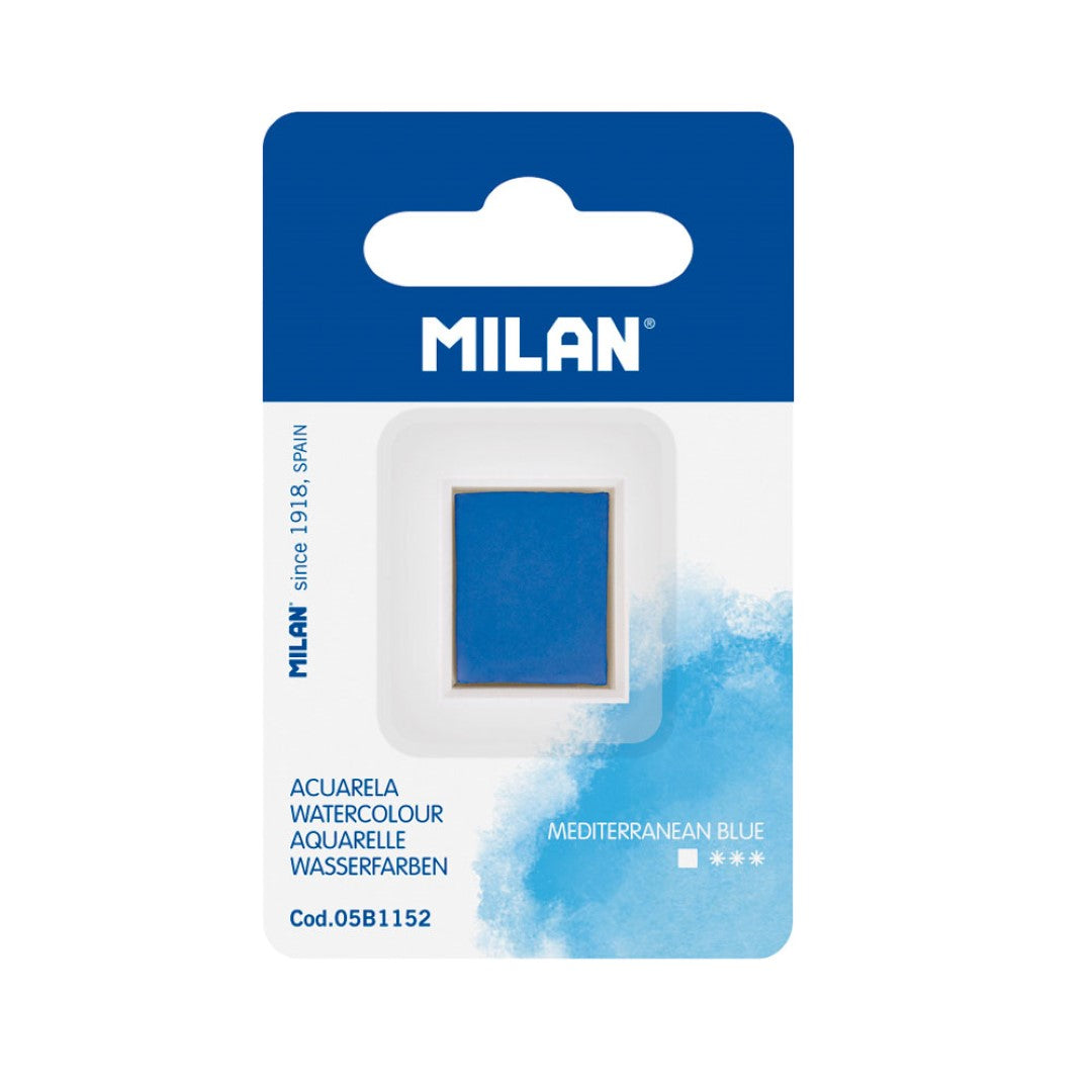 Milan Watercolour Paint Half Pan in Mediterranean Blue, vibrant, non-toxic, ideal for smooth mixing and outdoor painting.