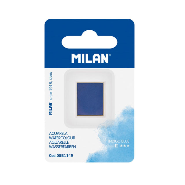 Milan Indigo Blue watercolour paint refill in a half pan, ideal for artists, featuring vibrant hue and easy blendability.