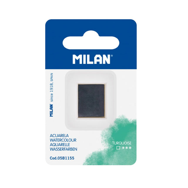 Milan Watercolour Paint Half Pan Refill in Turquoise, ideal for artists seeking vibrant, fade-resistant colors.