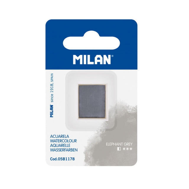 Milan Elephant Grey watercolour half pan refill, high-quality, non-toxic, fade-resistant, perfect for artists and colour mixing.