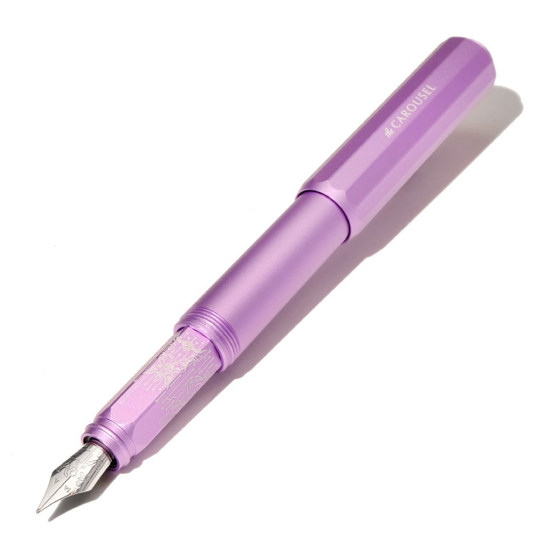 Ferris Wheel Press Aurorealis fountain pen in durable aluminium, features a smooth custom nib and elegant etched grip.