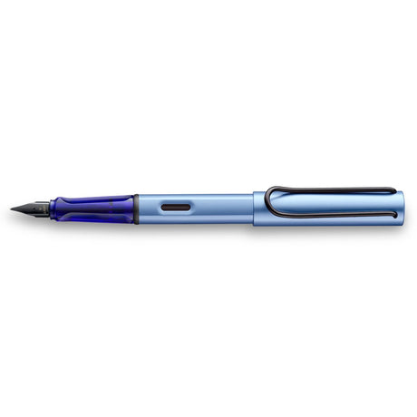 Lamy Al-Star LE Fountain Pen in metallic aquatic blue, featuring a polished steel nib and ergonomic grip for stylish writing.