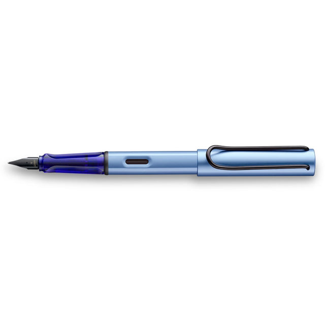 Lamy Al-Star LE Fountain Pen in metallic aquatic blue, featuring a polished steel nib and ergonomic grip for stylish writing.