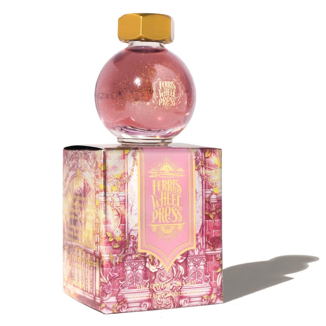 Fountain pen ink in blush pink with duochrome shimmer, perfect for creative writing and art projects.