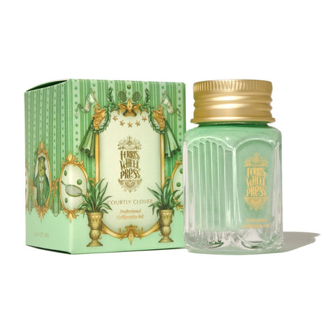 Ferris Wheel Press Calligraphy Ink in Courtley Clover, a 28ml opaque light green ink for elegant writing and artistry.