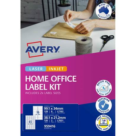 Avery Home Office Label Kit featuring 10 sheets of customizable address labels for efficient mailing with superior adhesive.