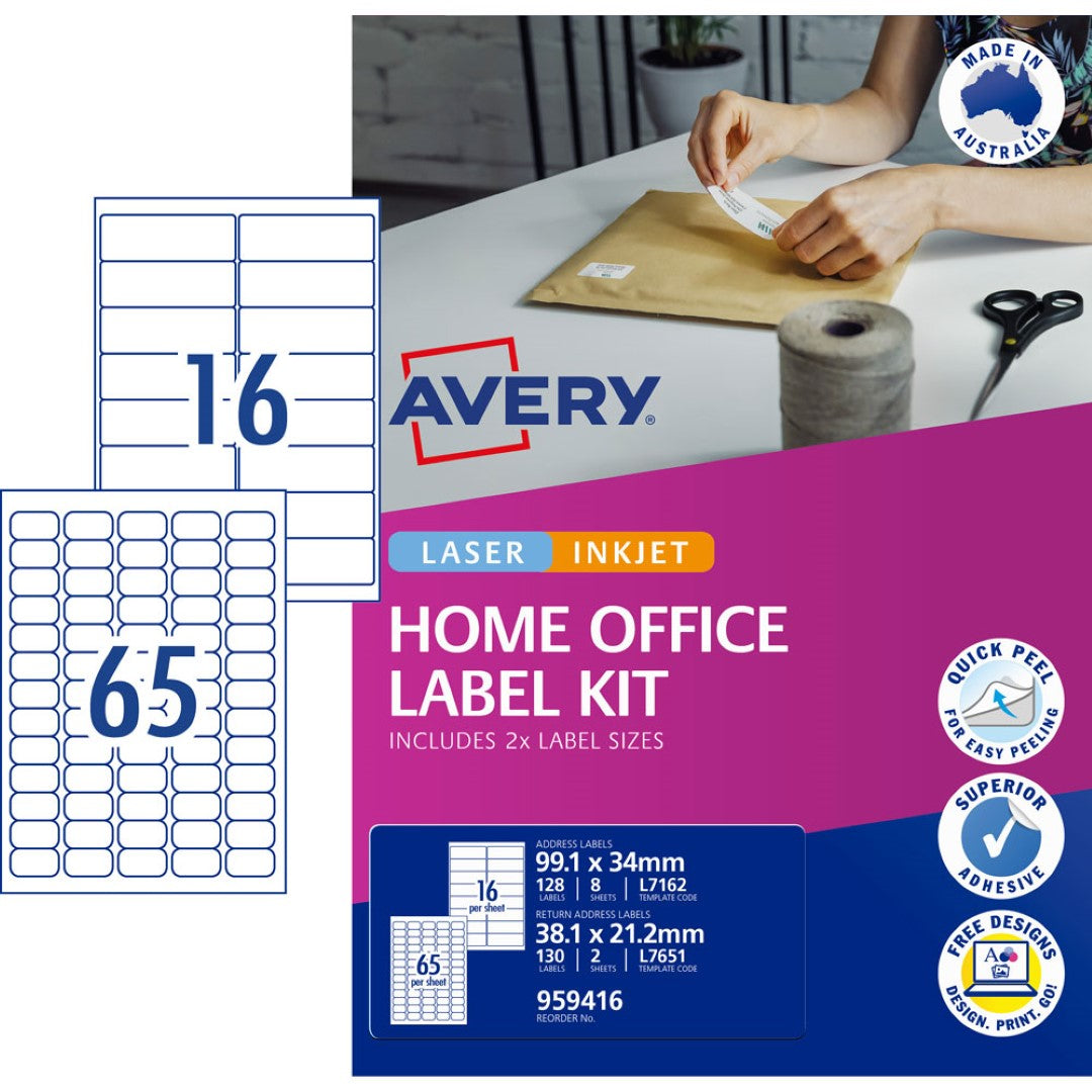 Avery Home Office Label Kit with 10 sheets of customizable address labels for efficient, professional mailing solutions.