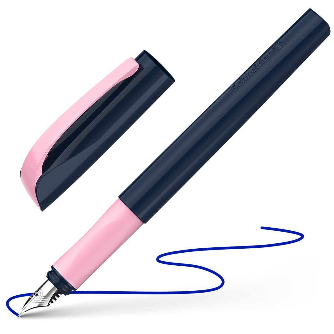 Elegant Schneider Fountain Pen Xpect Rose with ergonomic grip, reinforced steel nib, and striking modern design in royal blue ink.