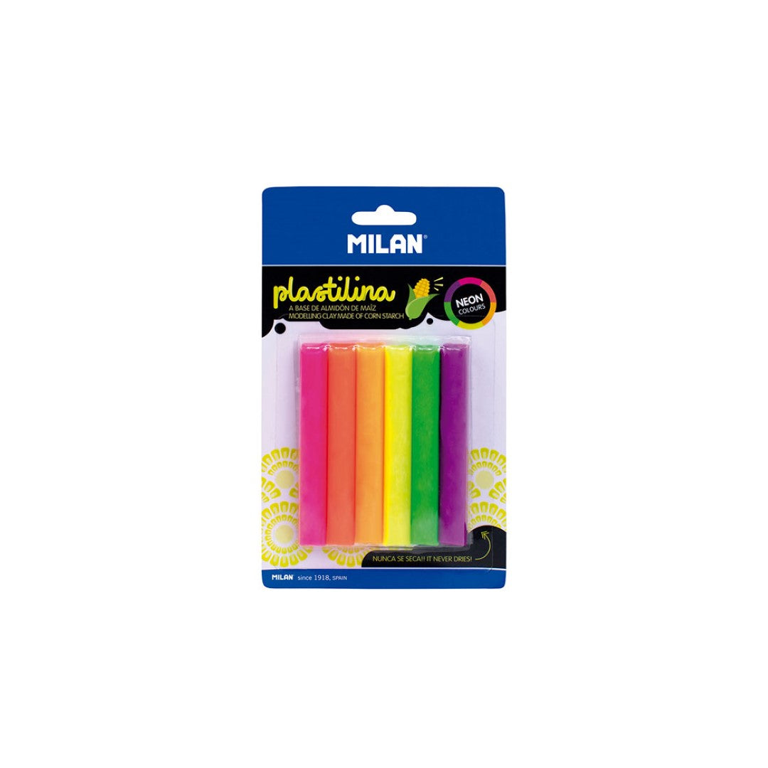 Vibrant neon-colored modelling clay set with 6 hues, soft and reusable for endless creative projects.