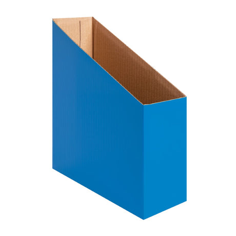 Light blue magazine boxes pack of 5, ideal for organizing magazines and documents in classrooms or offices.
