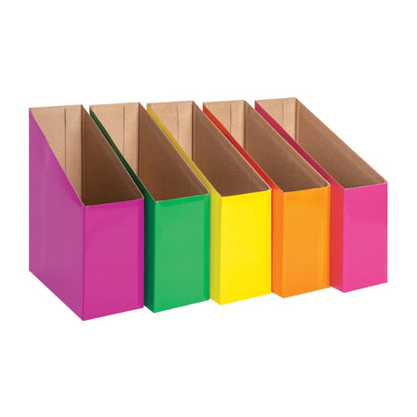 Colorful Elizabeth Richards Magazine Boxes in Fluoro shades for organized storage of papers and magazines.