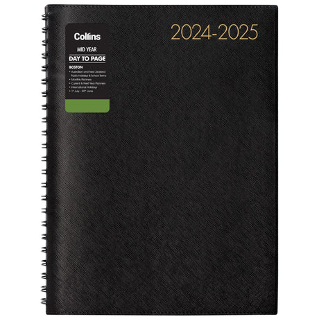 Collins Diary Mid Year Boston A41 Day Per Page 2024/2025 with cream paper, durable cover, and space for planning and notes.