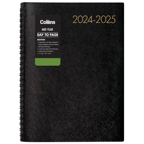 Collins Diary A51 Day Per Page planner features sleek design, elastic closure, and ample writing space for effective organization.