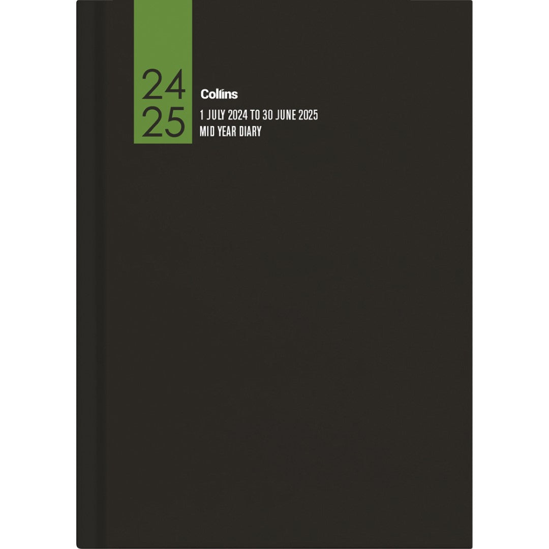 Collins Diary Mid Year A53A: Stylish week-to-view planner with gloss laminated cover, ribbon marker, and FSC certified paper.