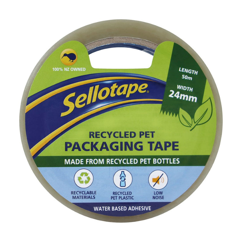 Sellotape Recycled PET Packaging Tape Low Noise 24mm x 50m