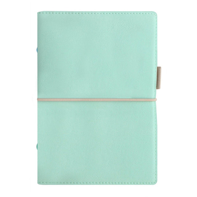 Soft faux-leather duck egg blue organizer featuring 23mm rings, pockets, and a week on two pages diary for stylish planning.