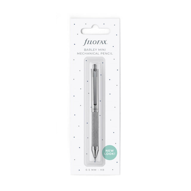 Stylish Filofax Mini Mechanical Pencil in Barley with chrome finish, textured grip, and 0.7mm lead, perfect for note-taking and sketching.