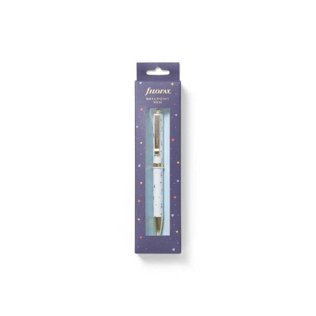 Sleek Filofax ballpoint pen with a printed metal barrel, 1mm tip, and twist mechanism for smooth, reliable writing.