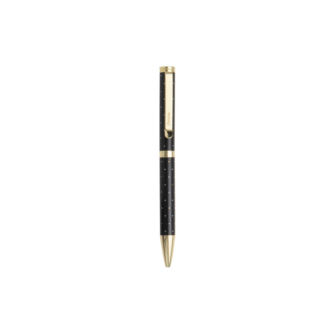 Stylish Filofax Ballpoint Pen in Moonlight with printed metal barrel, comfortable grip, and refillable black ink.