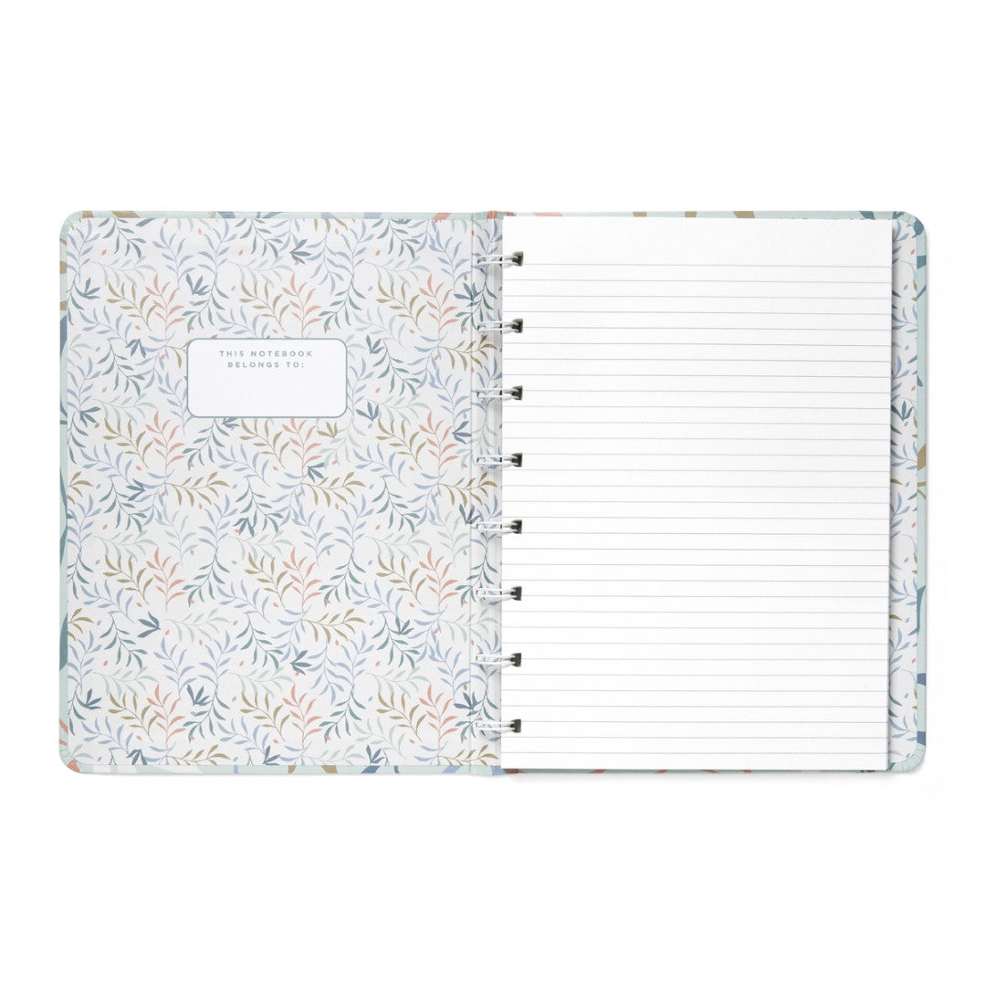 Filofax A5 Botanical Mint Notebook with lined pages, twin-wire binding, and stylish elastic closure for organization and creativity.