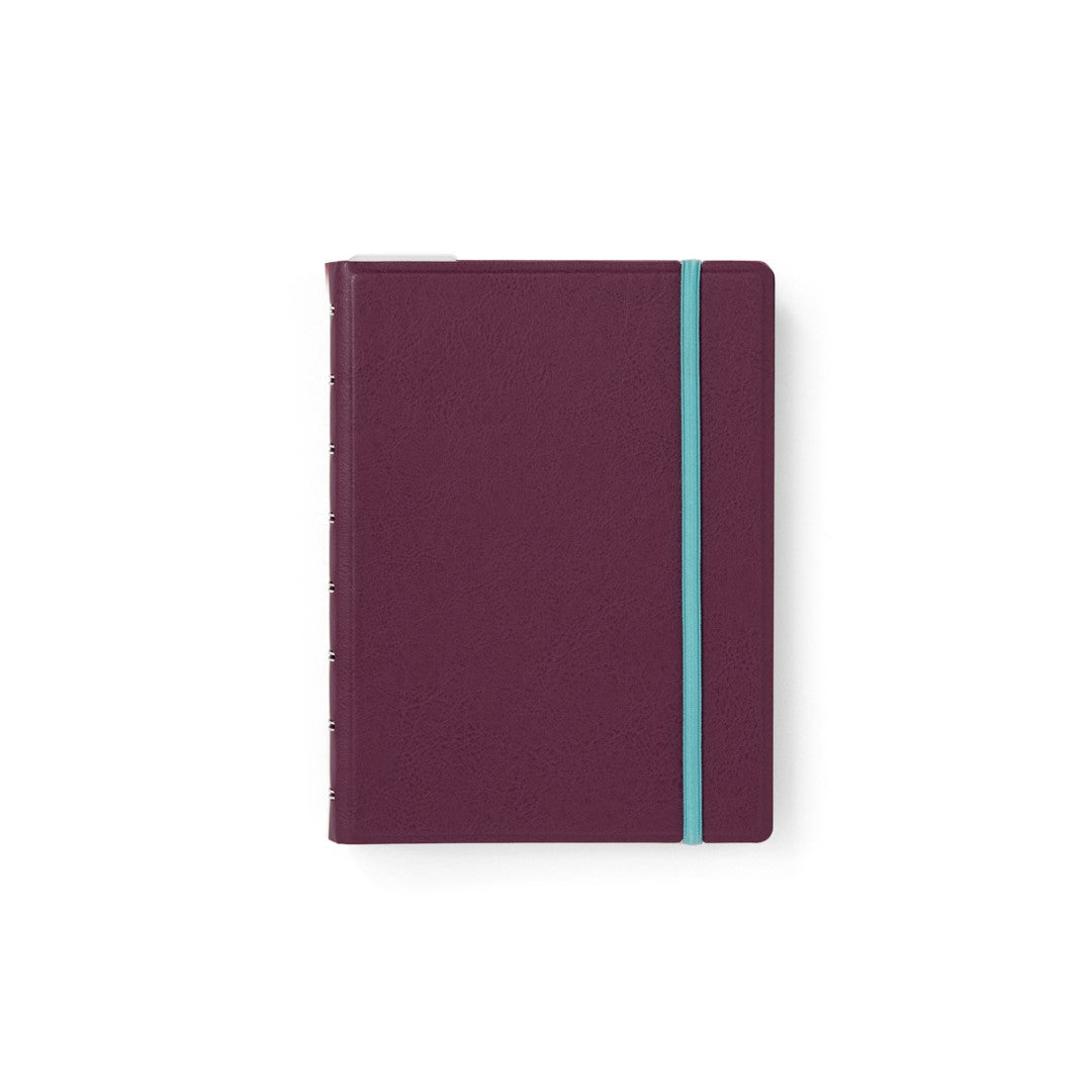 Filofax A5 Refillable Notebook in plum, featuring twin-wire binding, 56 ruled pages, and elastic closure for stylish note-taking.