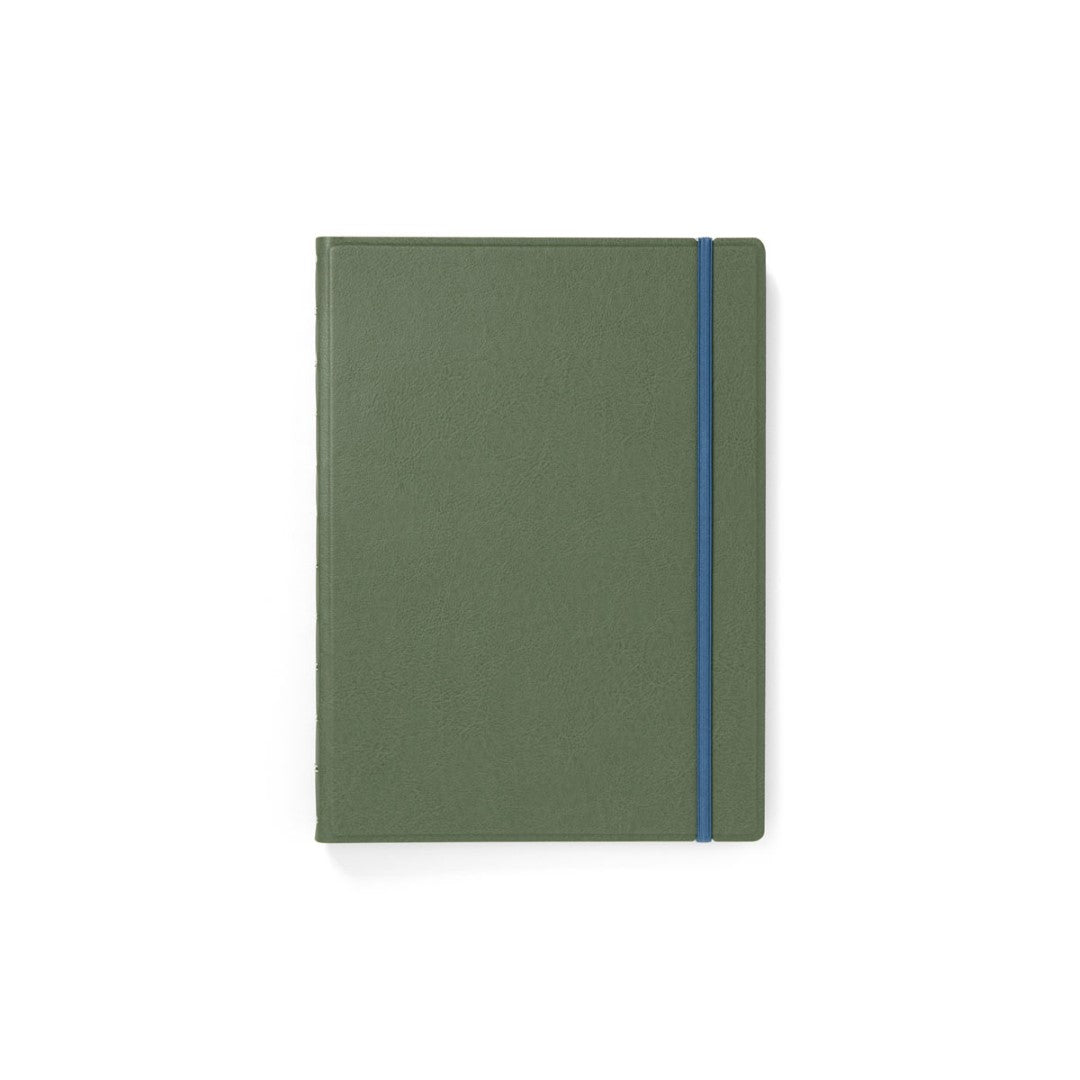 Contemporary jade A4 refillable notebook with twin-wire binding, 56 ruled pages, and elastic closure for secure note-taking.