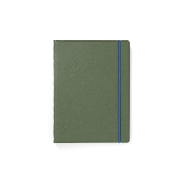 Contemporary jade A4 refillable notebook with twin-wire binding, 56 ruled pages, and elastic closure for secure note-taking.