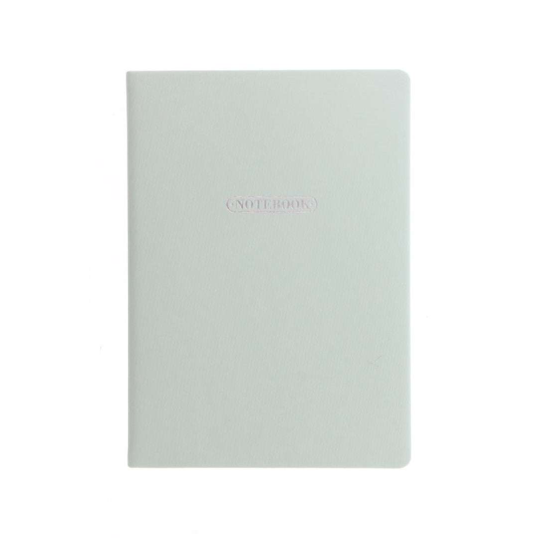 Pastel duck egg A5 notebook with silver foil, 192 ruled pages, hard case, and ribbon marker for stylish note-taking.