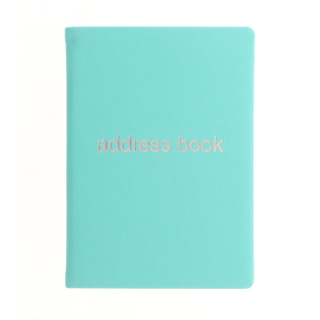 Turquoise A6 address book with a durable micro texture cover and 190 alphabetical index pages for organized contacts.