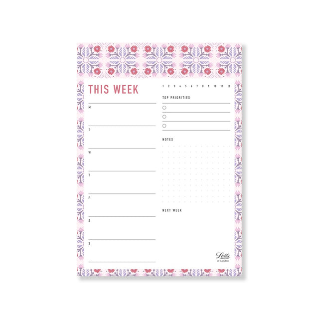 A5 Morocco Pink notepad with a weekly layout and 60 tear-off sheets, ideal for stylish and eco-friendly planning.