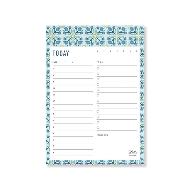 A5 notepad in Morocco Sky with a weekly layout, 60 tear-off sheets, and eco-friendly white paper for organized note-taking.