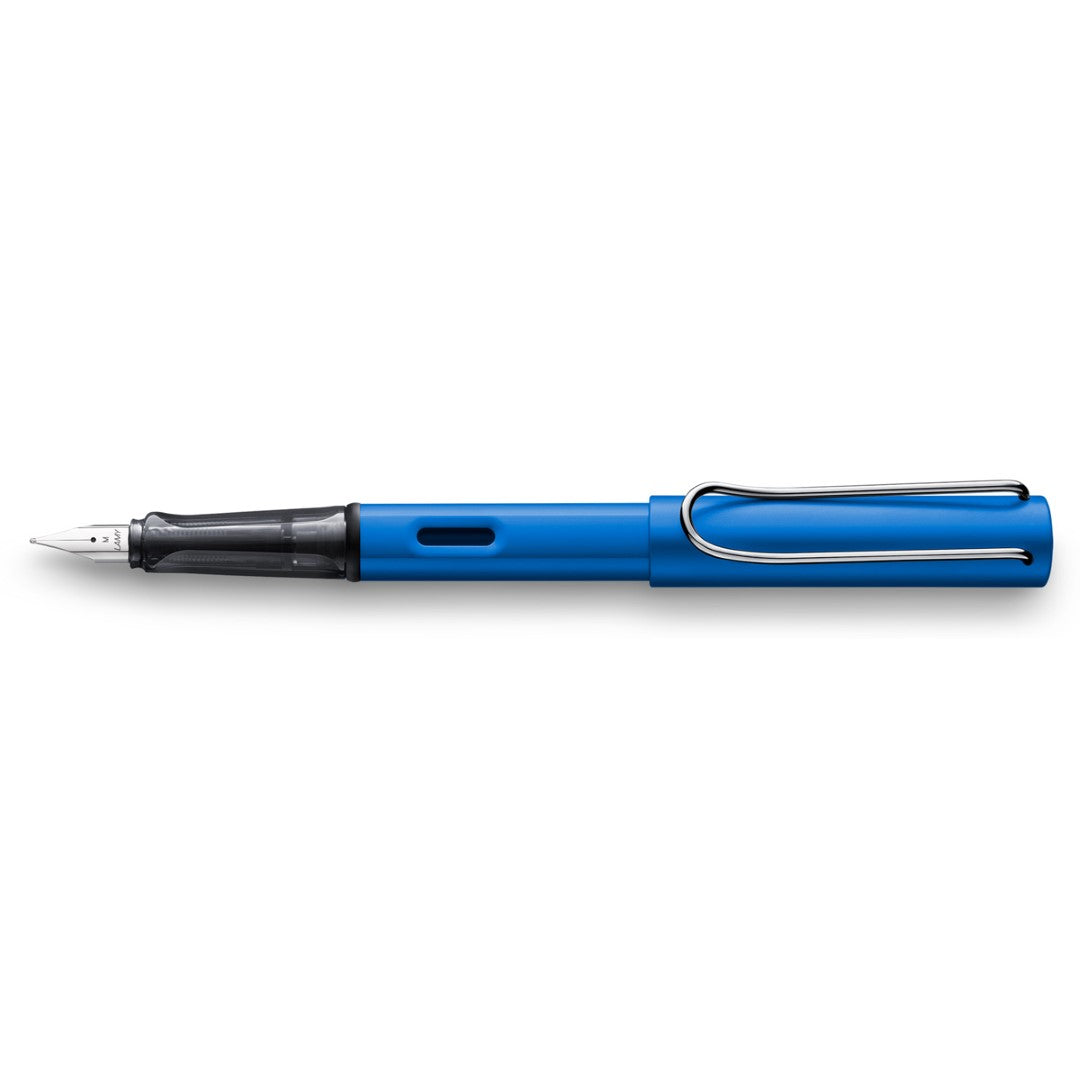 Lamy Al-Star Fountain Pen in Oceanblue with a fine nib, featuring ergonomic grip and polished steel nib for smooth writing.