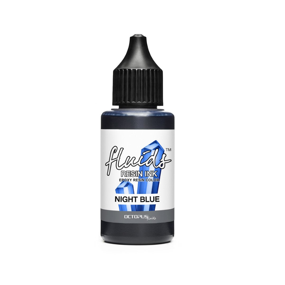 Vibrant Night Blue Octopus Fluids Resin Ink in a 30ml bottle, perfect for creating stunning resin art and jewellery.