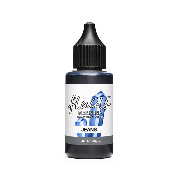 Vibrant jeans blue 30ml resin ink for creating stunning resin art and jewelry with fast-drying, mixable color concentration.