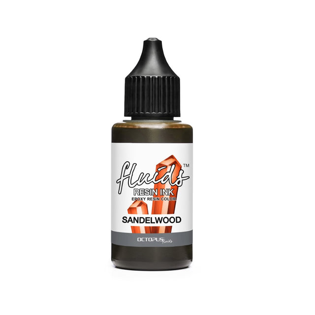 Sandelwood Brown 30ml resin ink by Octopus Fluids, ideal for vibrant, deep colors in resin art projects.