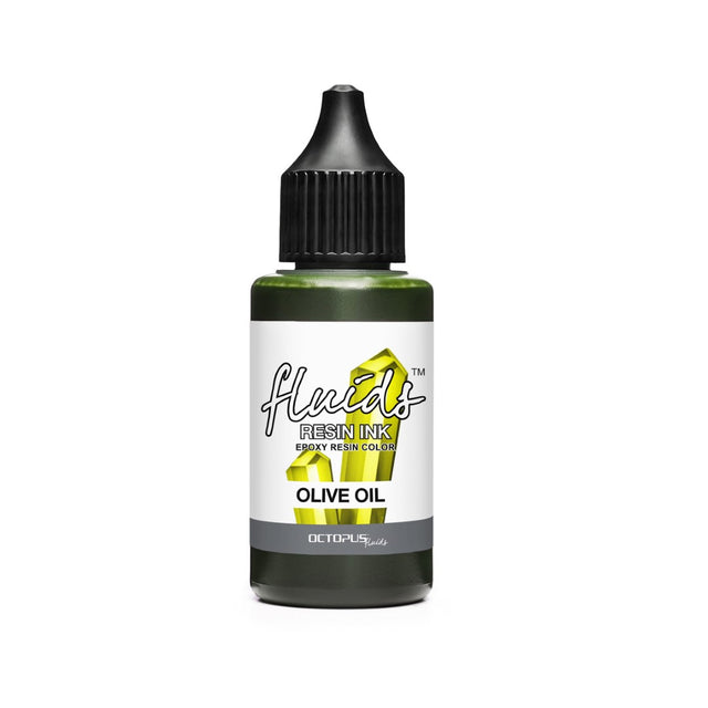 Octopus Fluids Olive Oil Green Resin Ink, 30ml, ideal for vibrant resin art and jewelry making with fast-drying, rich color.