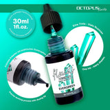 Vibrant 30ml Octopus Fluids Evergreen resin ink for coloring epoxy and polyester resin in creative projects.