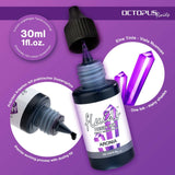 Octopus Fluids Aronia Violet 30ml Ink bottle, vibrant fast-drying resin color for crafting jewelry and art projects.