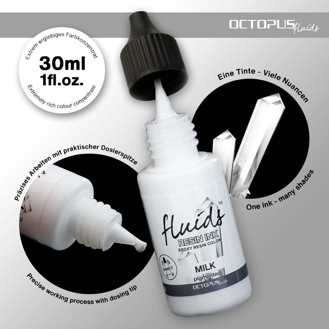 Octopus Fluids Resin Ink in Milk White, 30ml, for vibrant petri dish effects in resin art projects.