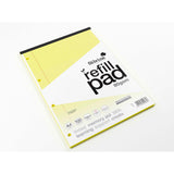 Silvine A4 refill pad with 100 yellow tinted, 8mm lined pages, featuring a margin and easy-to-remove design.