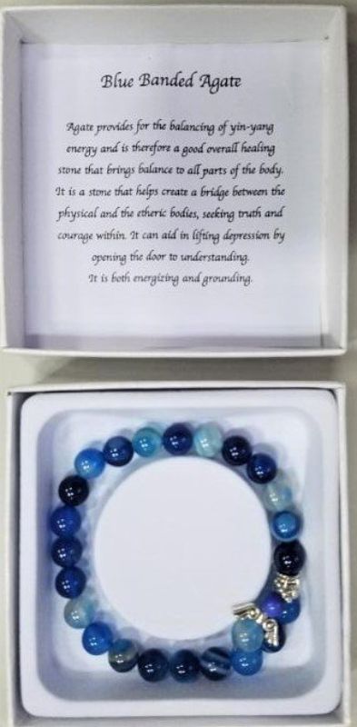 Blue Banded Agate Bracelet featuring unique patterns in soothing blues, perfect for adding elegance to any outfit.