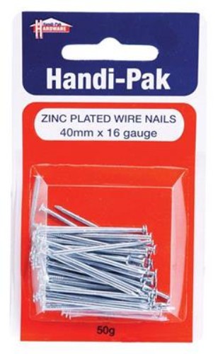 (Card-50g) Handipak 40mm x 16g Z/P Wire Nails