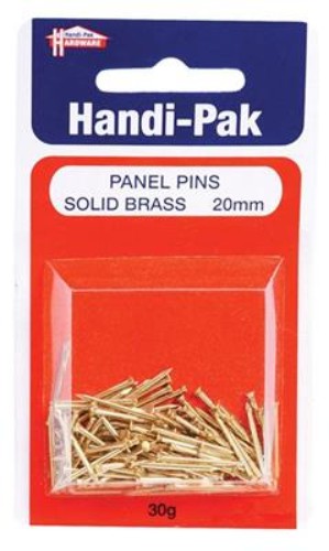 (Card-30g) Handipak 20mm Solid Brass Panel Pins