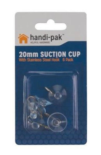 Handipak 20mm suction cup with stainless hook - 6 pack