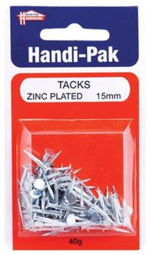 (Card-40g) Handipak 15mm Zinc Tacks